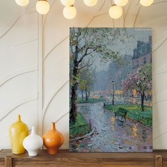 Impressionist City Park Canvas Art Rainy Day Urban Landscape Wall Decor Print