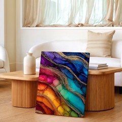 Wall Art Abstract Alcohol Ink Painting Colorful Gold Glitter Waves Canvas Print
