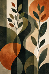 Abstract Botanical Wall Art Boho Leaves Poster Modern Geometric Print