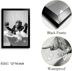 Funny Bathroom Framed Wall Art Black and White Animal Canvas Wall Art Prints …
