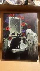 3Pcs Halloween Ghosts Canvas Wall Art Horror Ghost and Black Cat in Bathroom