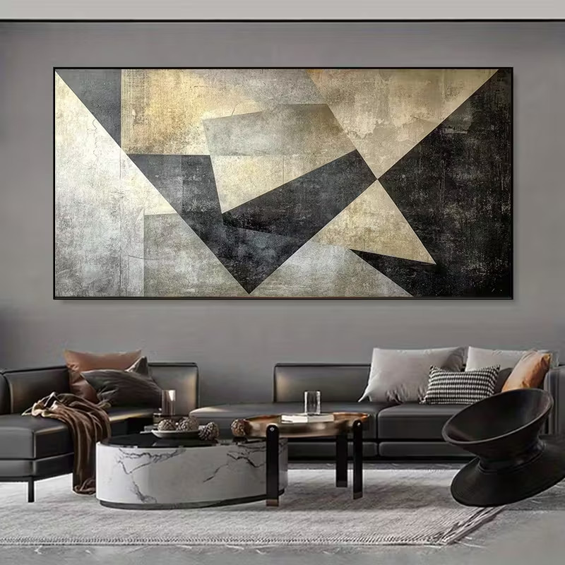 Geometric Grey & Golden Texture Design Unframed Canvas Painting for Living