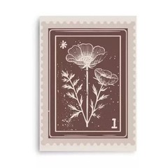 5 x 7 Earth Tones Floral Vintage Postage Stamp Poster Matte Finish Room Decor
