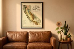 California Map, California 2D Relief Map, California Vintage Map – 2D Flat Print