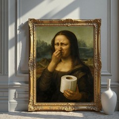 Funny Mona Lisa Bathroom Art Holding Her Nose, Mona Lisa Poster, Pinching Nos…