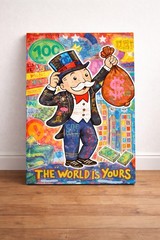 The World Is Yours Monopoly Street Art Canvas – Pop Art Wealth Theme, 24 x 36 in