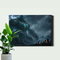 Stone golem titan ruins storm Canvas Print cinematic fantasy giant