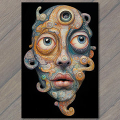 Art Print Psychedelic Face Art Colorful Surreal Abstract Design Fantasy Strange