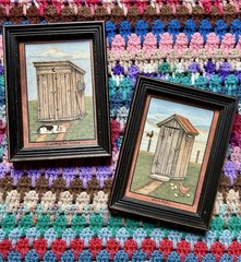 Cottage Core Shabby Novelty Outhouse Framed Hanging Art Bathroom Art Farm Dog