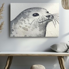 Gray Seal Watercolor Canvas Wall Art Grey Animal Painting Ocean Wildlife Decor