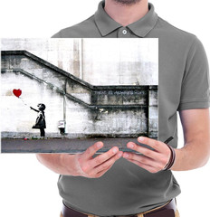 Banksy Grafitti Girl with Red Balloon Canvas Prints Wall Art Grey Love Pictures