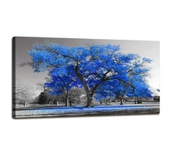 Wall Art Painting Contemporary Blue Tree In Black And White Style Fall Landscape