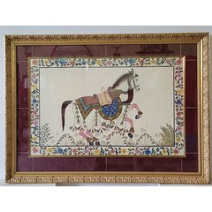 Vtg Ethan Allen Ornate Framed Mughal Horse Gauche Painting Art Gold Frame Large