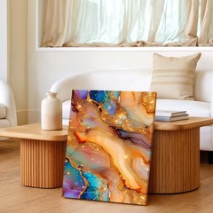 Wall Art Abstract Fluid Marble Gold Glitter Blue Orange Canvas Print Home Decor