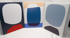 Art Wall Decor Blue White Abstract 3 Piece Canvas Office Size 16″ X 12″ NEW