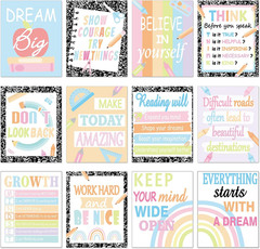 12PCS Motivational Posters for Classroom Growth Mindset Educational Wall Art for