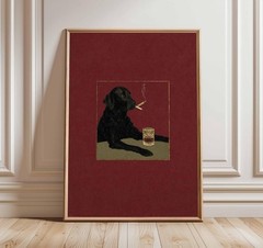 Retro Smoking Dog Print, Funny Animal Poster, Quirky Bar Decor