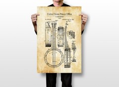 Banjo Patent Music 1882 Design Vintage Art Wall Room Poster – POSTER 20×30
