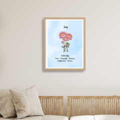July Birth Flower Water Lily Blue Watercolor Wall Art Print Gift 8×10 UNFRAMED