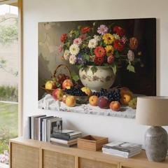 Baroque Floral & Fruit Still Life Canvasdutch-Style Classical Abundance Wall Art