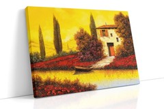 Canvas art print giclée poster pillow. Tuscany Landscape with poppy field 2