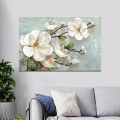 Magnolia Floral Canvas Wall Art Modern Botanical Bloom Decor
