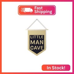 Qpenm Little Man Cave Hanging Wall Canvas Banner,Kids Room Hanging Pennant Flag