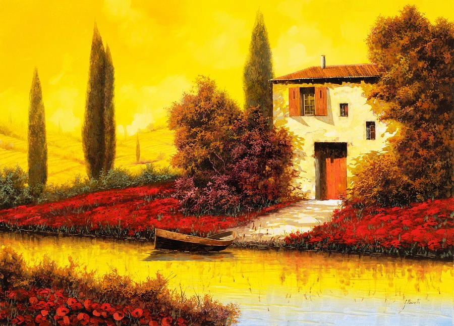Canvas art print giclée poster pillow. Tuscany Landscape with poppy field 2
