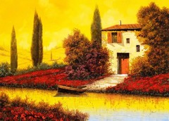 Canvas art print giclée poster pillow. Tuscany Landscape with poppy field 2