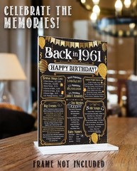 64th Birthday Decorations 1961 Back in 1961 Poster 11×14 Unframed Party Gift