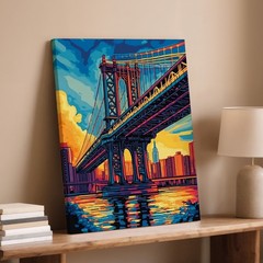 Colorful Abstract Cityscape Bridge Canvas Wall Art Modern Urban Landscape Print