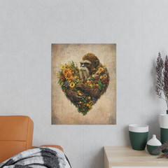 Vintage BIGFOOT HEART Wall Art, SASQUATCH Botanical Decor, Cryptid Flower Poster