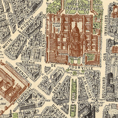 AERIAL VIEW MAP OF THE CENTER OF 1959 PARIS ART POSTER
