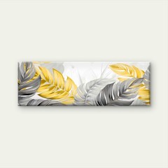 Panoramic Golden Grey Foliage Abstract Canvas Print Wall Art Home Decor