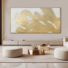 White and Gold Wall Painting Neutral Wall Decor Modern Abstract Wall Art Minimal