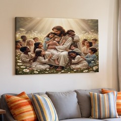 Jesus with Children Canvas Wall Art Christian Inspirational Religious Wall Decor