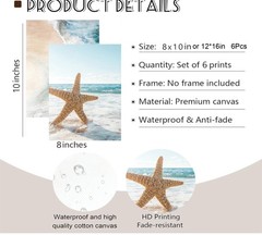6 Pcs Coastal Poster Wall Art,Seaside Wave Beach Painting Picture Wall Decor