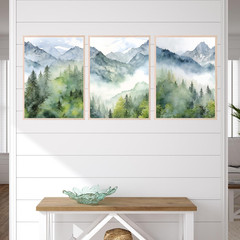 – Misty Forest Art, Mountain Painting Decor, Watercolor Forest Prints, Pine Tree