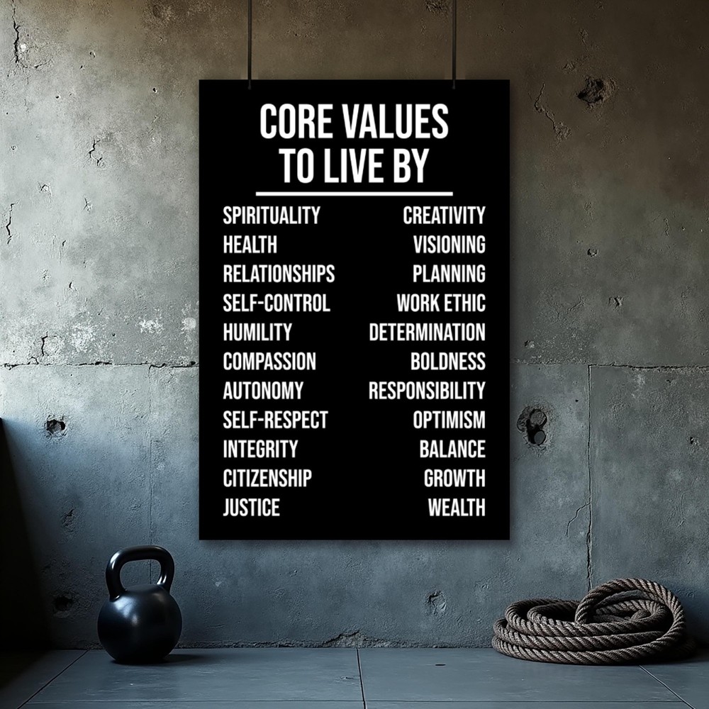 Core Values Motivational Poster – Inspirational Gym and Office Wall Art
