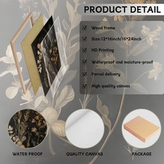 Dark Botanical Canvas Wall Art Vintage Moody Floral Prints with Wood Frame Da…