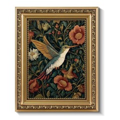 Vintage Gold Framed Wall Art for Living Room, Moody Hummingbird Wall Decor, 8…
