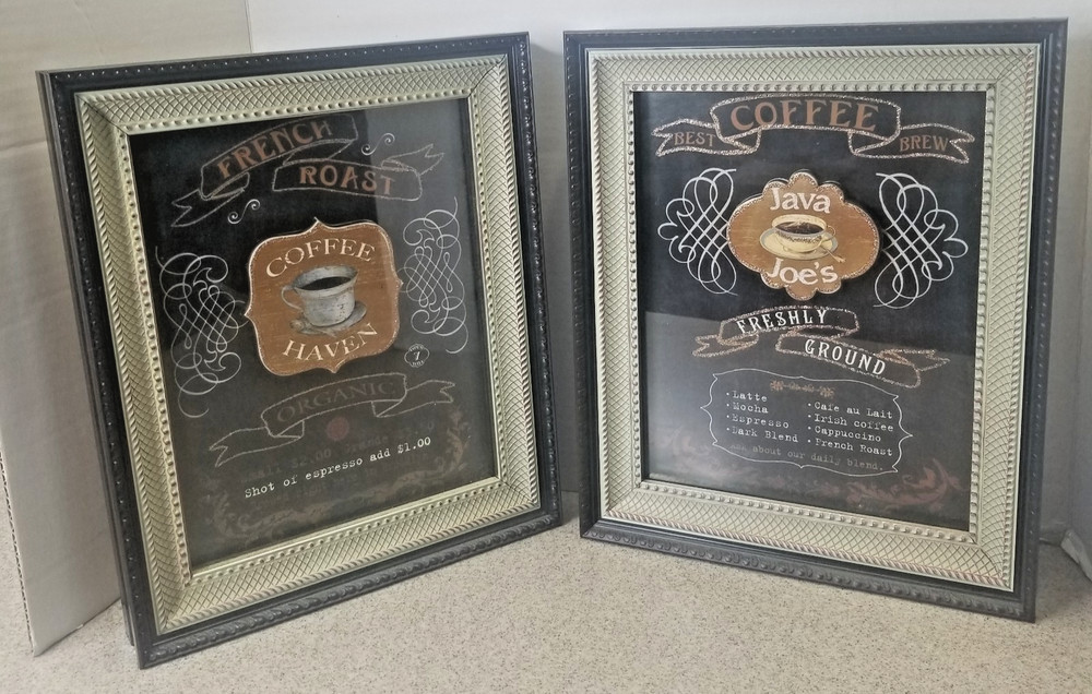 Framed Coffee Wall Art Set of 2 Café Prints Kitchen Coffee Bar Décor 10×16