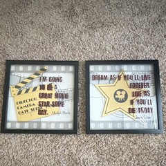 Set of 2 Framed Movie Quote Wall Prints, Black/Yellow/Gray, Adults