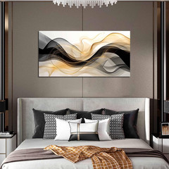 Modern Black and White Abstract Canvas Art with Gold Accents for Home Decor