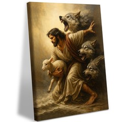 Jesus and the Lamb Canvas Wall Mural, Jesus Saving the Lost Sheep, Decorative…