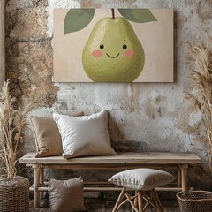Cheerful Pear Illustration Canvasplayful Kitchen Wall Art