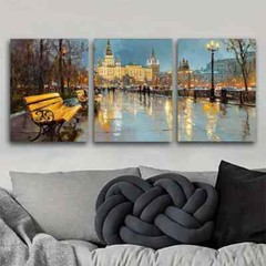 3pcs Moscow evening Streetscape Wrapped Wall Art Canvas Unframed/Framed