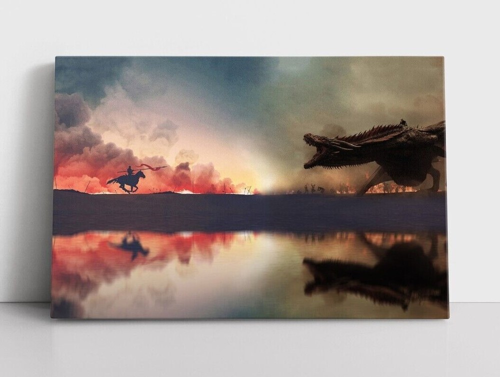 Dragon Fire Wall Art Print Canvas Game Of Thrones Daenerys Targaryen Fantasy