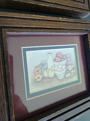 90’s Kitchen 2 Framed Country Drawings Rustic Chicken Hen Baking Apples Wood
