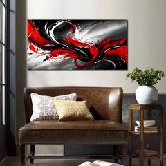 Black White and Red Abstract Print Picture Painting Large Canvas Wall Art for…
